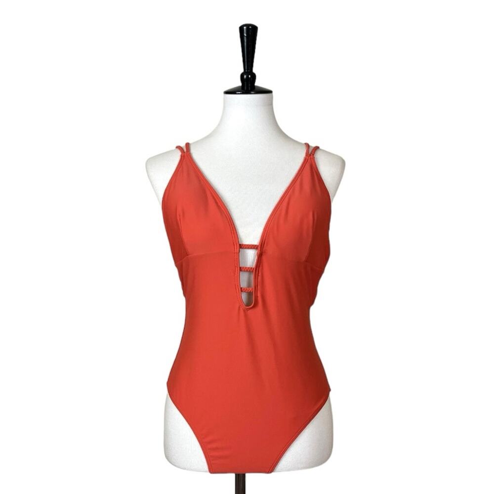 Cupshe New Swimsuit Plunge Neckline Boho Strappy Orange Women’s Size Medium